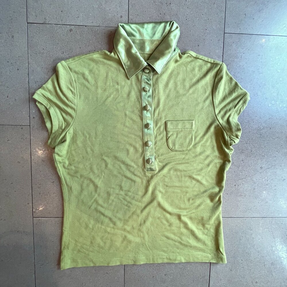 Hillard & Hanson Stunning Lime Green T shirt with Satin trim-Small